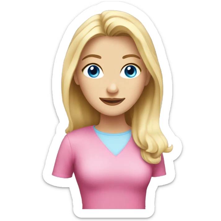 Blonde girl with strait hair and blue eyes with pink top coffee sticker