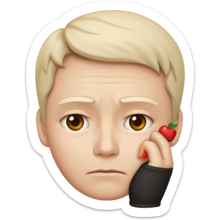 Apple-style emoji of a face with a hand on chin, furrowed brows, and a thoughtful or troubled expression representing 고민 (worry, thinking hard) sticker