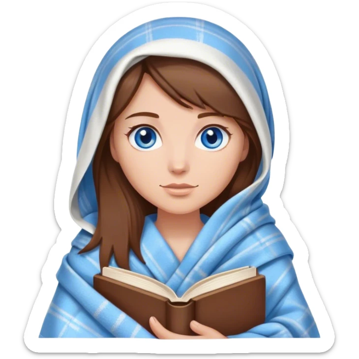 Women in a blanket with a book, brown hair blue eyes sticker