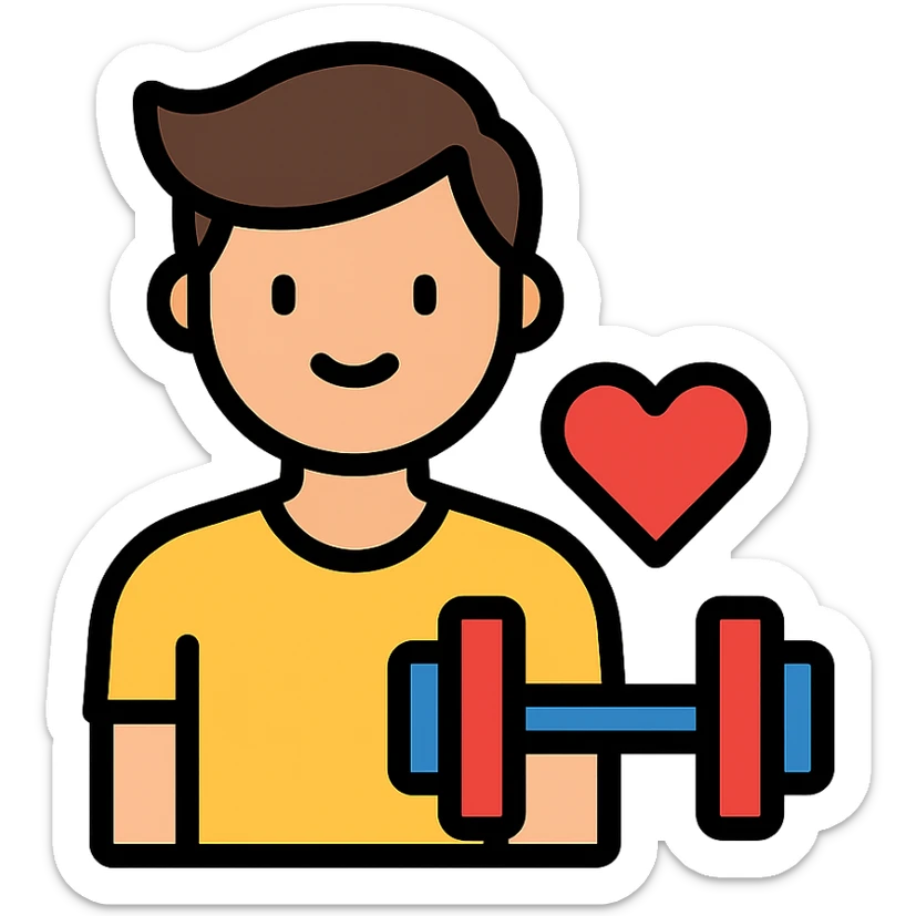 one man with a heart symbol and gym gear, gym lover, icon style, modern and easy to understand sticker