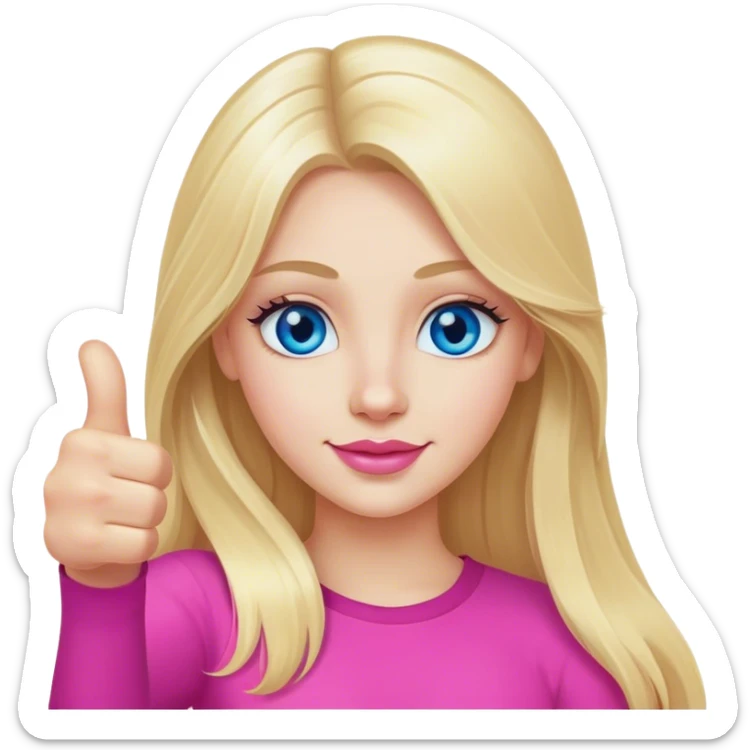 Cinematic realistic beautiful blonde with long hair, blue eyes and pink lips gives a thumbs up sticker