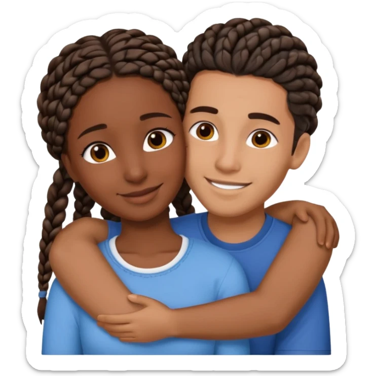 dark skin, black girl with black and brown braids, hugging her middle eastern boyfriend with brown hair and medium to light skin sticker