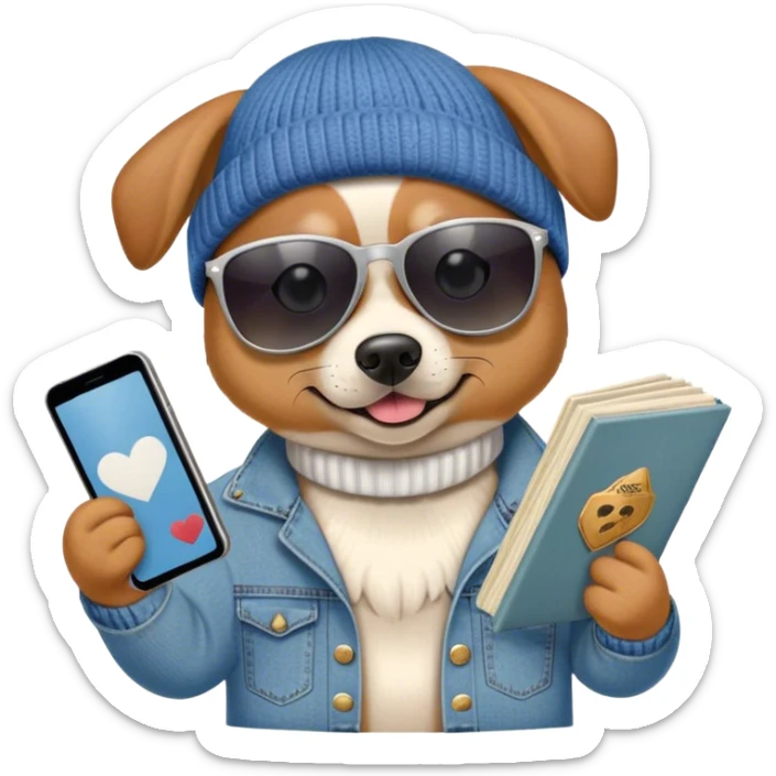 dog with sunglasses and a beanie holding up Best Buds album by Mom Jeans. sticker