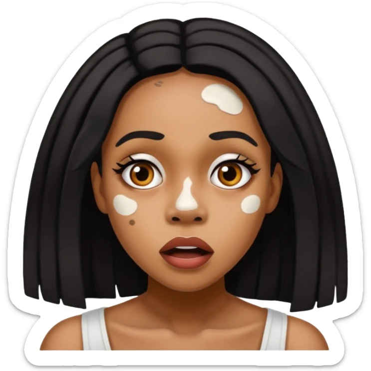 Emoji of a very shocked black female with vitiligo (alot of vitiligo patches) sticker