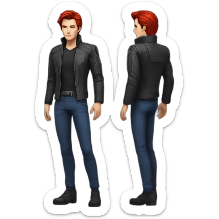 Alain delon neon cyberpunk outfit blue eyes red hair full body sticker