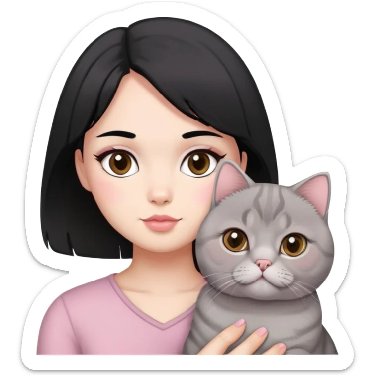 can you make a black hair one, pink blush, brown eyes with grey scottish fold cat?

 sticker