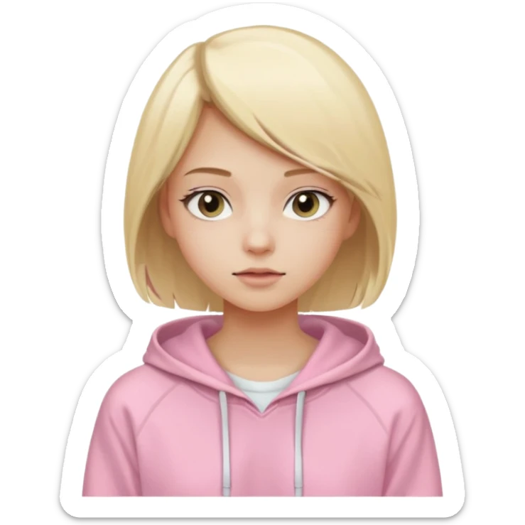 blonde girl, straight hair, minimal makeup, wearing a pastel pink hoodie and white shorts sticker