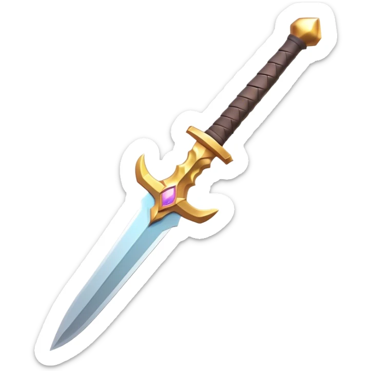 Clash of Clans aesthetic: Cinematic Playful Pixel 3D Sword Portrait Emoji, rendered in a 3D vector-style similar to standard emojis with minimal shading and bold, simplified shapes. A compact, distinct form with signature details, softly glowing with a pixelated adventure charm. Simplified yet unmistakably iconic, highly detailed and consistent, glowing with a soft radiance and high shine. Stylized with a touch of classic pixel-art charm and a soft glowing outline, capturing the essence of a beloved gaming relic with a friendly, playful manner! sticker
