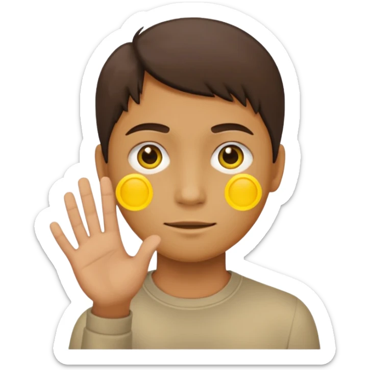 A yellow circle face person with neutral face with his hand in front of him at 120 degree angle sticker