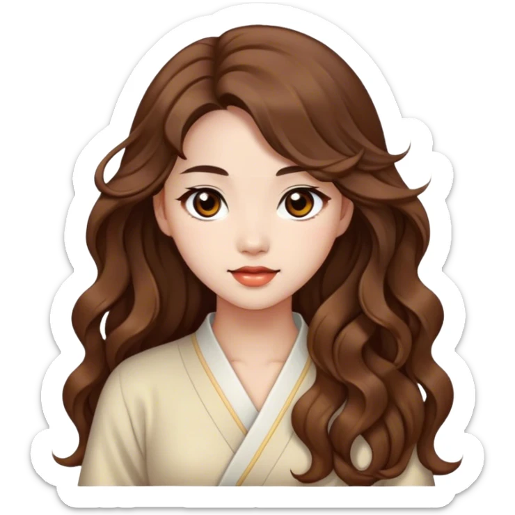 Beautiful girl,brown hair,wavy hair，long hair,Black eyes,Chinese sticker