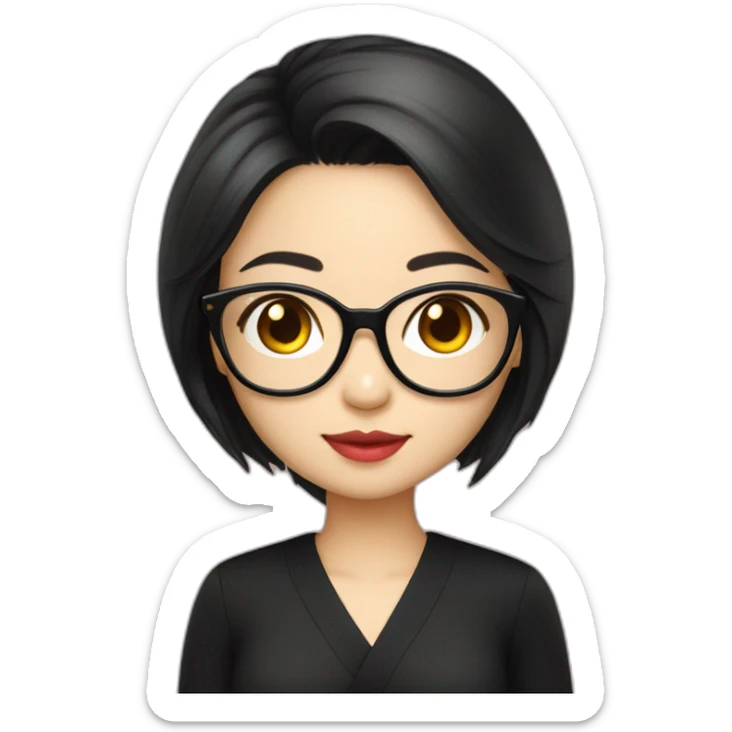 cute-singaporean-chinesegirl-in-black-dress-with-black-hair and golden glasses sticker