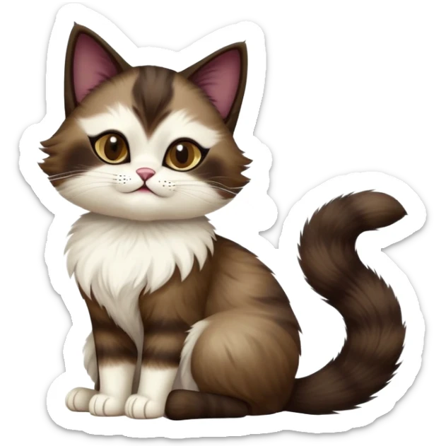 cinematic-[showshoe cat]-realistic-full-body-sitting-emoji,-tail-curled-playfully-around-its-paws,-head-tilted-dramatically,-fluffy-[dark brown mask]-fur,-simplified-yet-realistic-focused-features,-highly-detailed,-glowing-with-an-almost-sarcastic-glow sticker