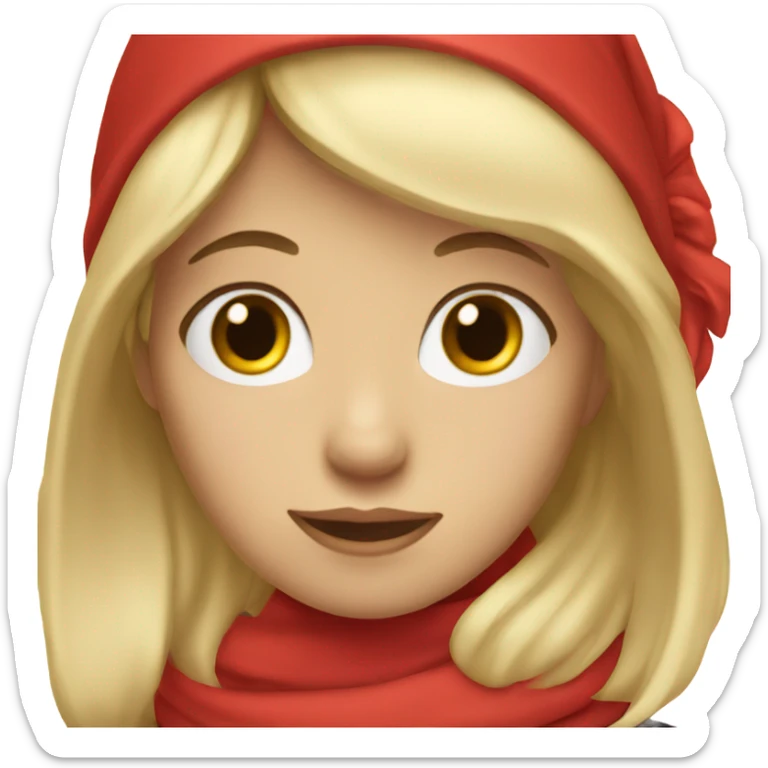 girl with blonde hair and bangs wearing a red scarf over her head sticker