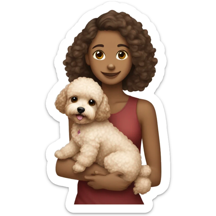 Poodle maltipoo hugging brown hair lite skin girl sticker