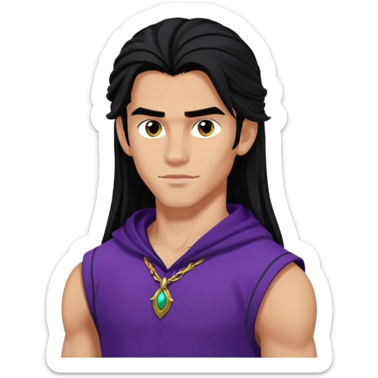 Jay from Descendants, long dark hair, athletic outfit, son of Jafar sticker