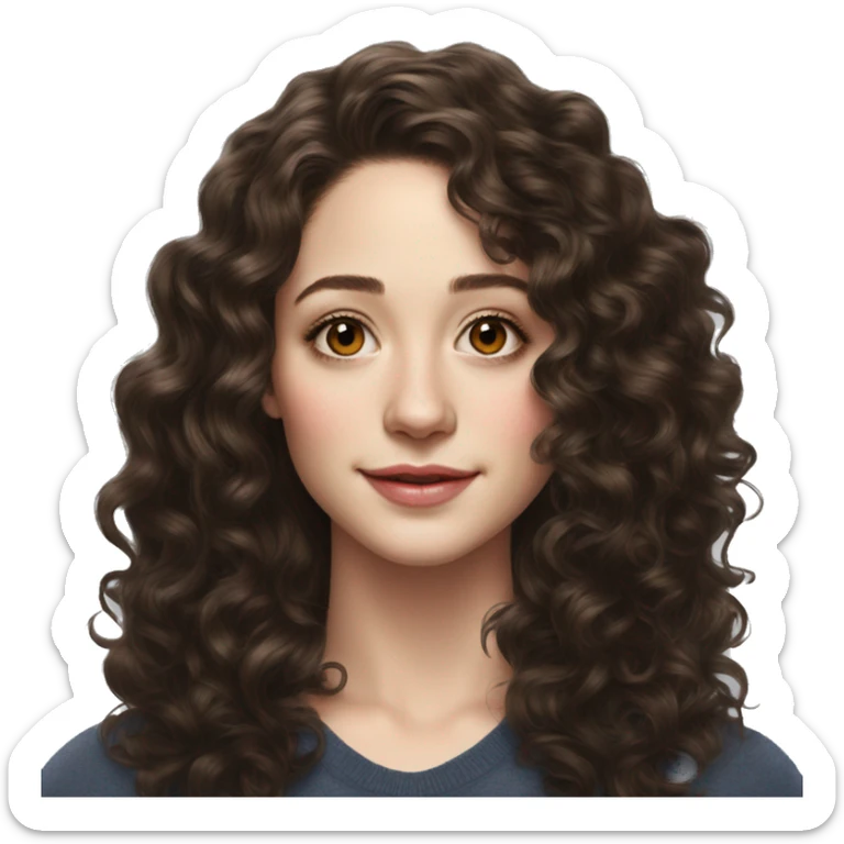 Emmy Rossum Teenager long dark brown curly hair, hyperreal photoreal sticker