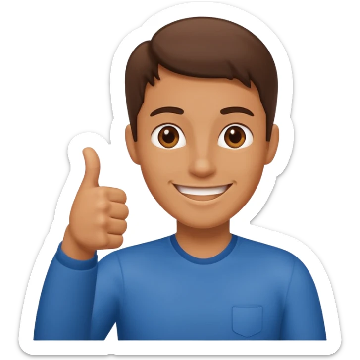 Buat gambar aw shucks yg sedang senang dan berikan jempol sticker