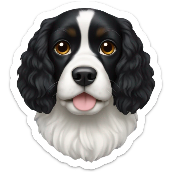 Small completely black king spaniel with black fur on his whole face and white fur on chest sticker