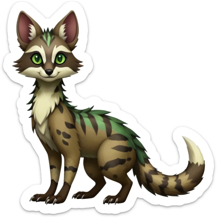 Feral Rare Fantasy dark tropical Vernid-Sergal-Genet-Trico-species by LiLaiRa, random markings, tufted tail, tufted ears, full body sticker