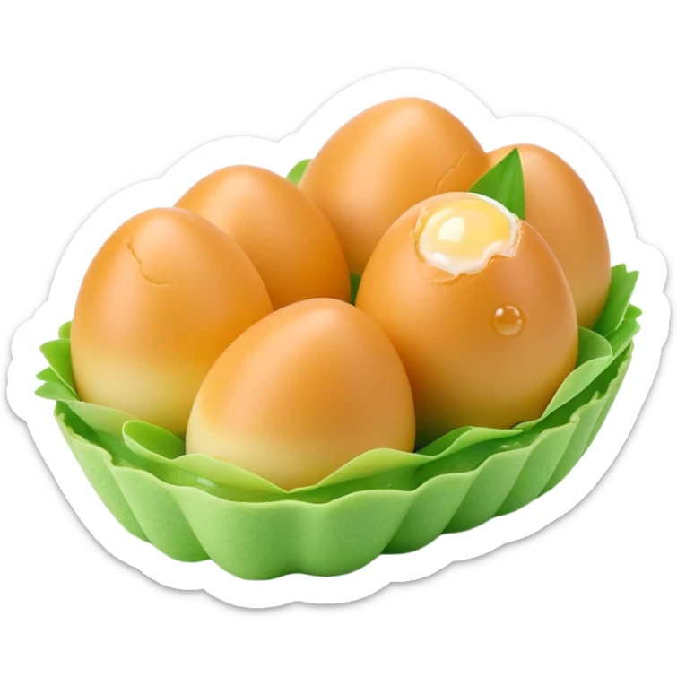 3D rendered Hong Kong egg puffs (港式鸡蛋仔) with pandan flavor, light green color, authentic egg-shaped bubble pattern, hyper-realistic texture, glossy finish, detailed bubbles sticker