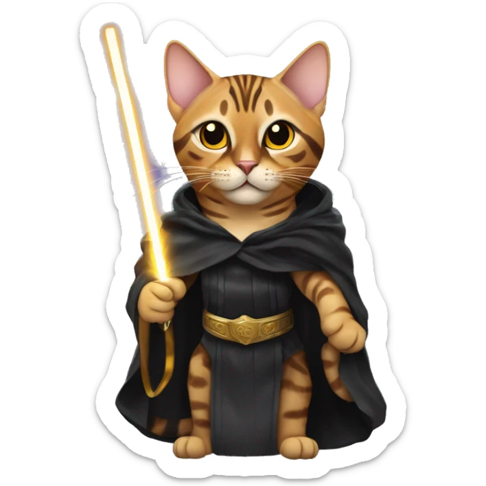 Bengal cat dressed as emperor palpatine with lightning bolts coming out of its paws sticker