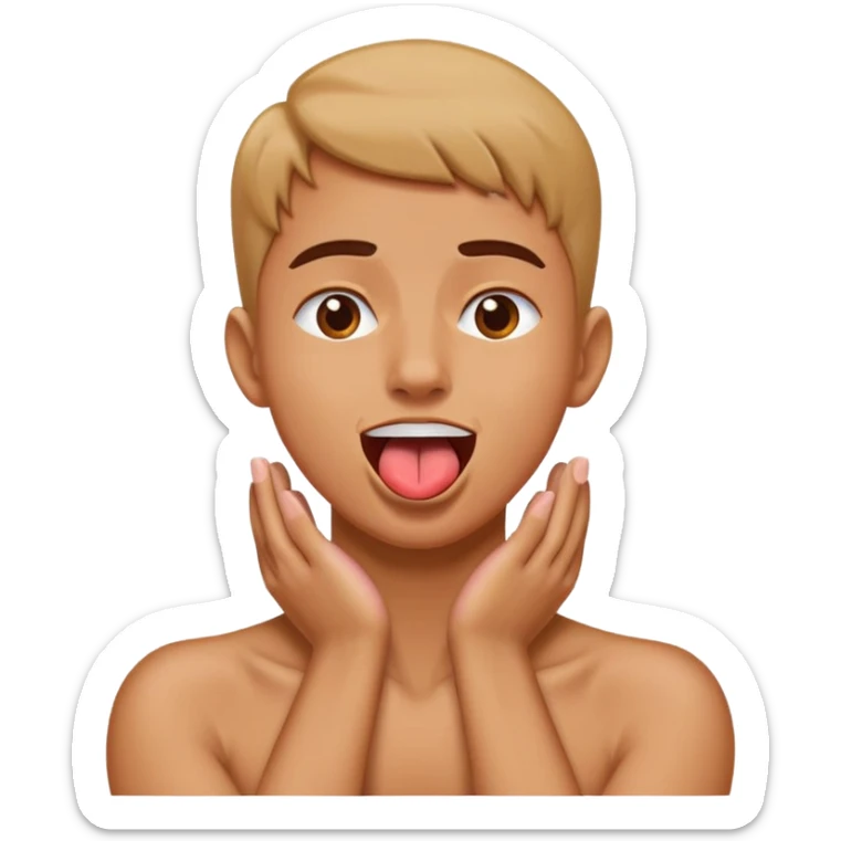  person with hands on neck crossed choking themselves with tongue out slightly happy  sticker