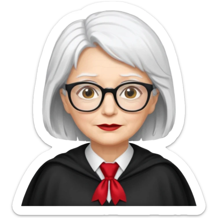 An older woman with glasses and white hair, in a red tie and black cape (might resemble Professor McGonagall). sticker
