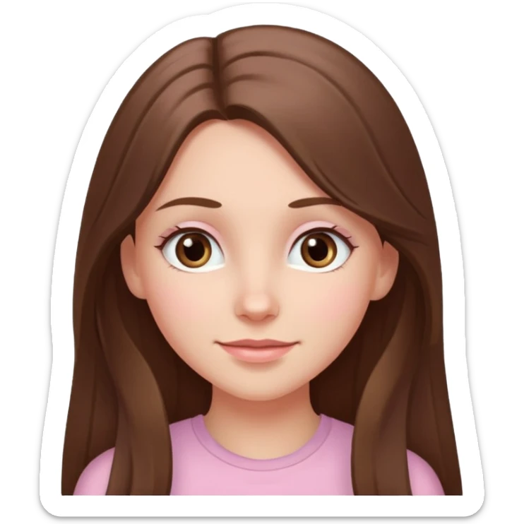 happy white long brunette hair girl with hazel eyes in light pink with a thought level sticker