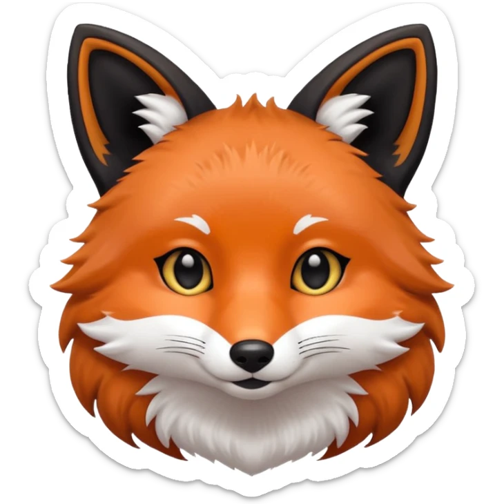 une tête de renard trop kawaii avec des poils noirs à la place de tout les poils blancs sticker