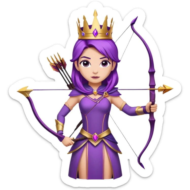 Archer Queen from Clash of Clans with purple hair, crown, bow and arrow, purple outfit sticker