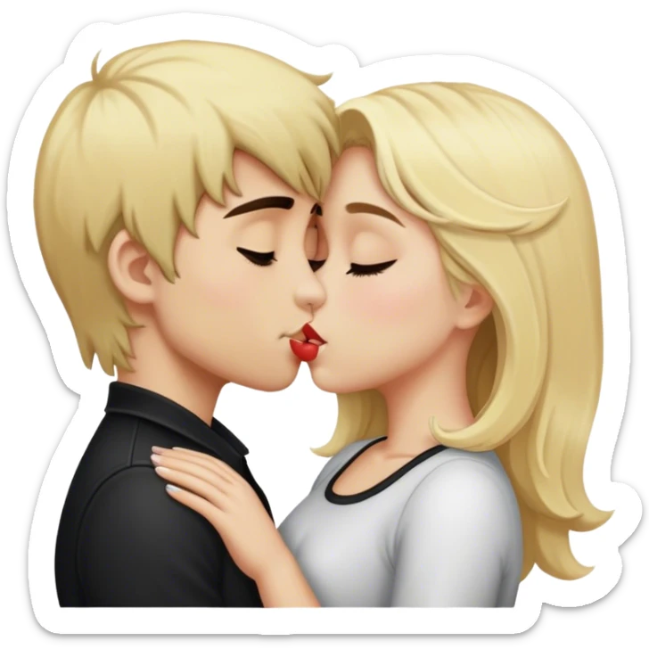 boy with dark hair kissing girl with blonde hair  sticker