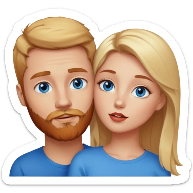 Hot blonde girl with bright blue eyes kissing reddish-browish blue eyed white guy with reddish-brownish beard sticker