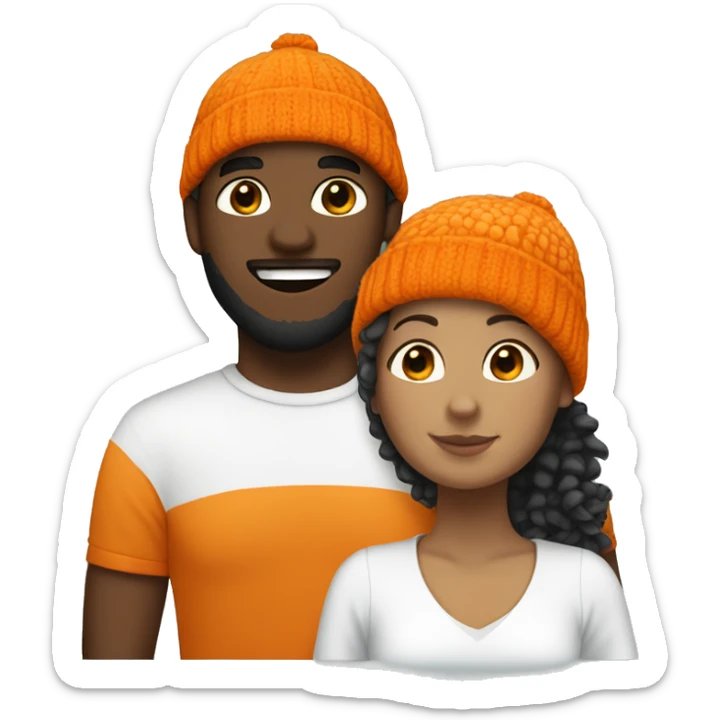 White girl with orange beanie and white man with curly dark hair on a sea dragon  sticker