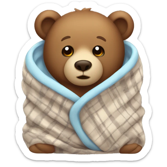 bear cozy in blanket sticker