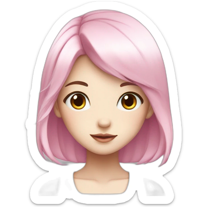 Anime girl character with white skin, pink hair and pink eyes sticker