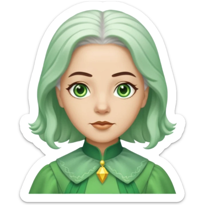 The Wizard from the Wizard of Oz with light skin, green eyes, white hair, green outfit sticker