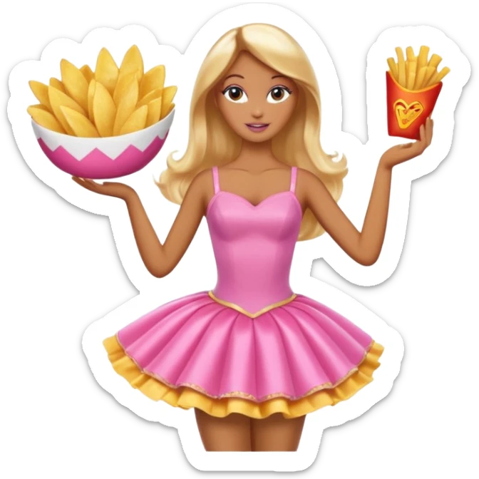 Brown skin blonde hair barbie ballerina holding hot fried chips  sticker