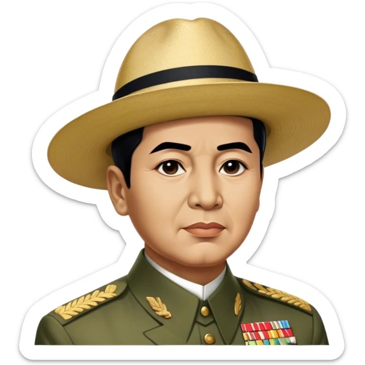 ​Cinematic Realistic Portrait of Sukarno, depicted in a lifelike, realistic style based on his iconic portrait, showcasing his thoughtful, charismatic expression in period attire, rendered with detailed textures and warm, evocative lighting that captures his pioneering spirit and national pride, sticker