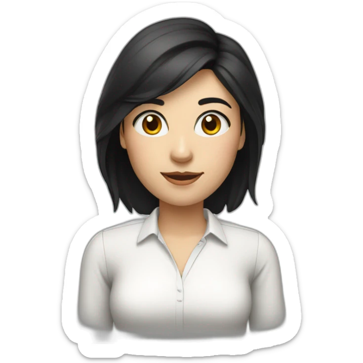 female Teacher with black hair and white skin and white shirt sticker