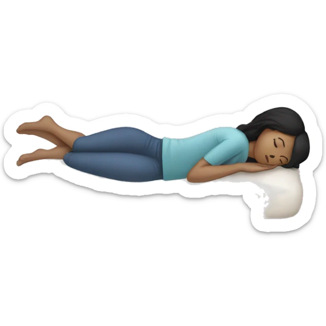 Sleeping woman with light brown skin and black hair laying on pillow sticker