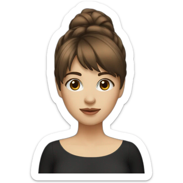 girl, brown hair with bang, fair skin, brown eye, black dress, using laptop sticker