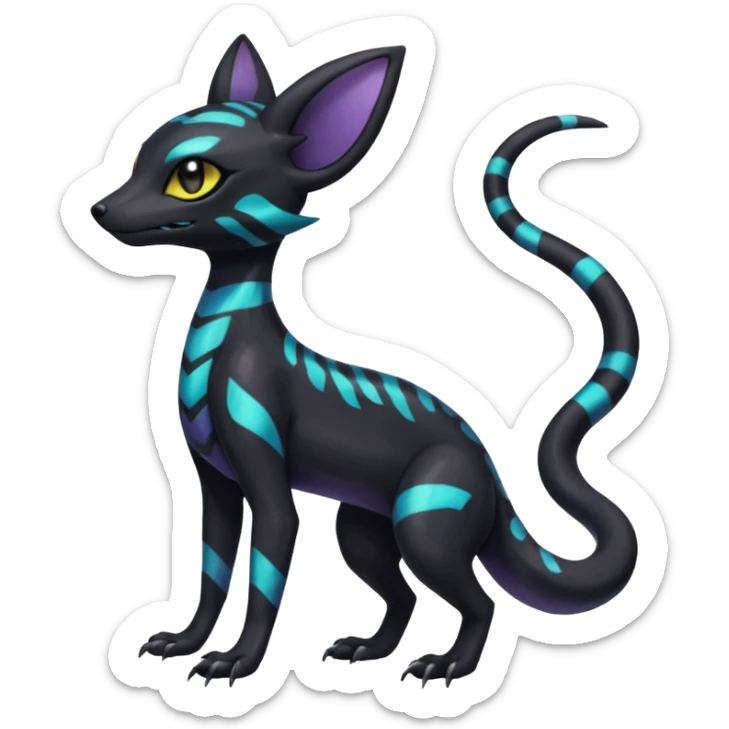 Rare epic aesthetic iridescent spooky gloomy colorful Salandit-Umbreon-Genet-species-Fakemon-hybrid-creature, with markings, full body sticker