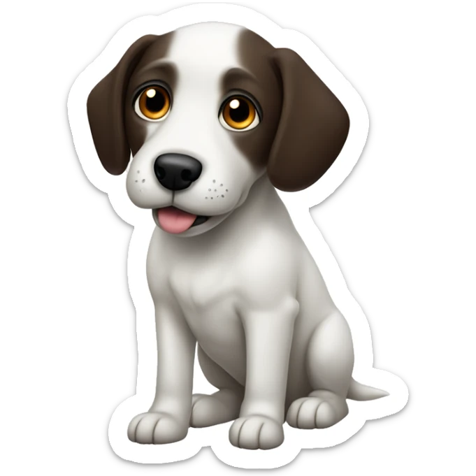 White dog with black nose, dark brown eyes, floppy ears, and faint greyish spots sticker
