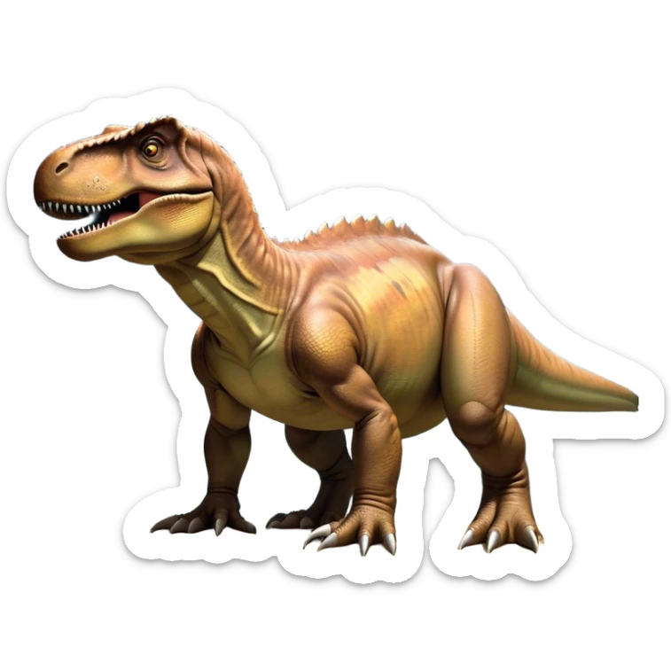 Beautiful and Majestic T-rex Portrait Emoji, Head and body resting peacefully with a serene, confident expression, showcasing its colossal, muscular form and a subtle, regal glint in its eyes, Simplified yet exquisitely endearing features, highly detailed, glowing with a soft, drowsy prehistoric light, high shine, relaxed and utterly majestic, stylized with an air of ancient splendor, soft glowing outline, capturing the essence of a beautiful and majestic T-rex that feels destined to become the next viral icon of awe-inspiring dinosaur beauty! sticker