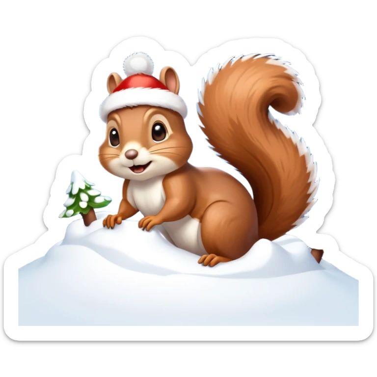 squirrel poking its head out of snow hill with christmas lights wrapped around head sticker