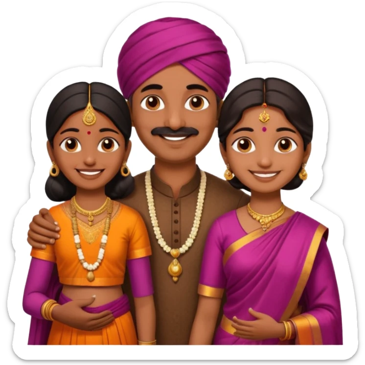 South indian hindu family with a 70 years old father and mother and one 40 years old daughter. They wear a traditional dress. They are smiling. sticker