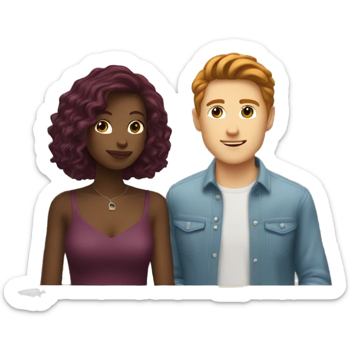 Girl with burgundy hair on a date with white brunette boy sticker