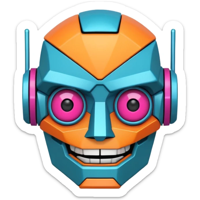 evil robot. Only its head. Very low details, just lines and colors, no need to draw in detail. Like an icon. Make it smile sticker
