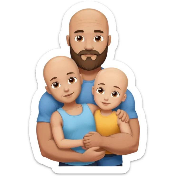 Muscular Bald man with a beard hugging his young fit brunette wife and their 3 sons sticker