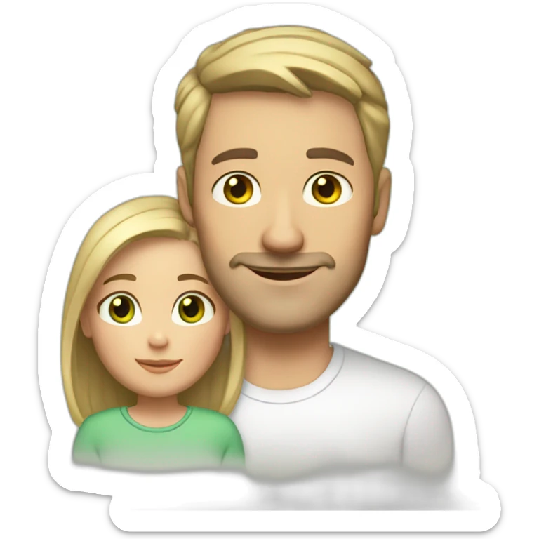 dad(40y) (white skin, brown eyes, short brown hair and daughter(10y) blonde, white skin, green eyes sticker